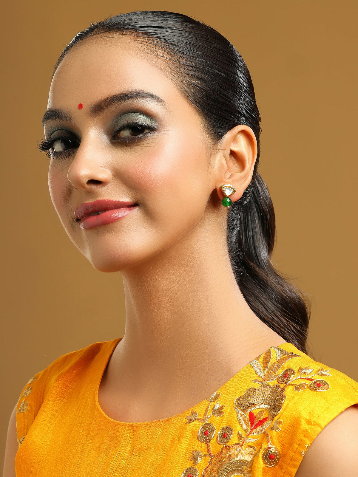 Ruby Raang Green Aventurine Kundan Studs