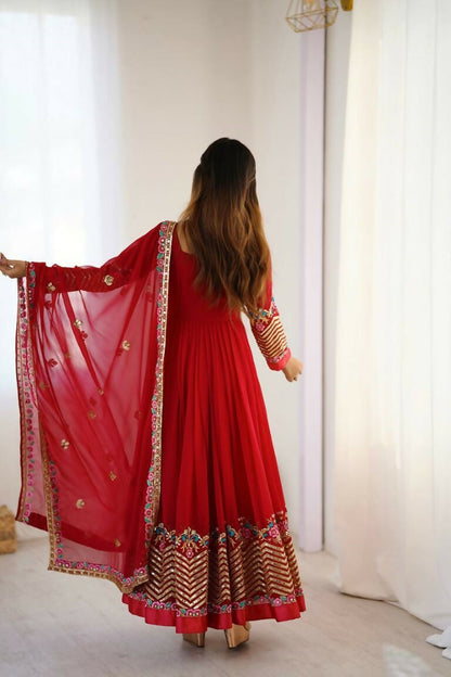 Teeya Creation Red Color Heavy Georgette Wedding Wear Embroidery Work Long Gown
