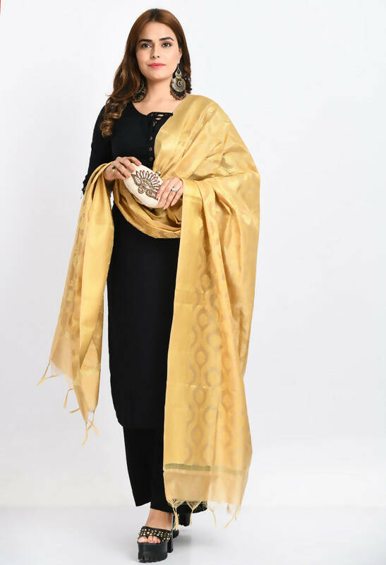 Mominos Fashion Moeza Women's Banarsi Silk All Over Woven Design Golden Dupatta