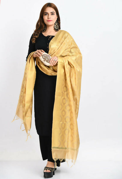 Mominos Fashion Moeza Women's Banarsi Silk All Over Woven Design Golden Dupatta