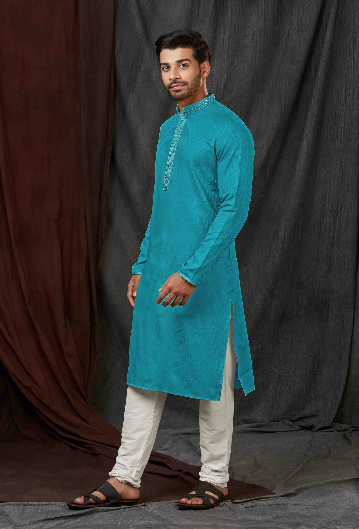 Joban Fashion Blue Self Jacquard Kurta Pyjama