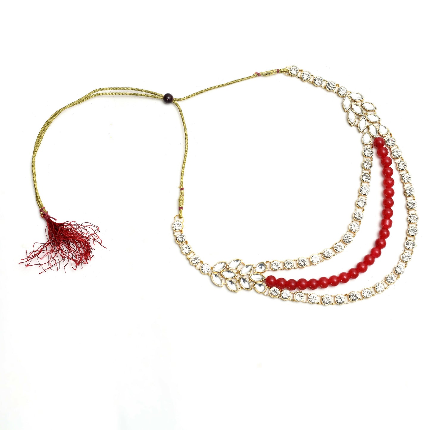 Mominos Fashion Johar Kamal Handicraft Finish White & Red Pearls Choker For Women (White/Red)