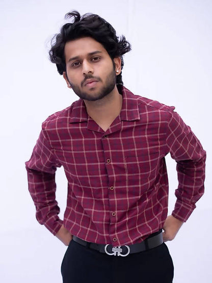 Diva Globe Checkard Lapel Collar Shirt