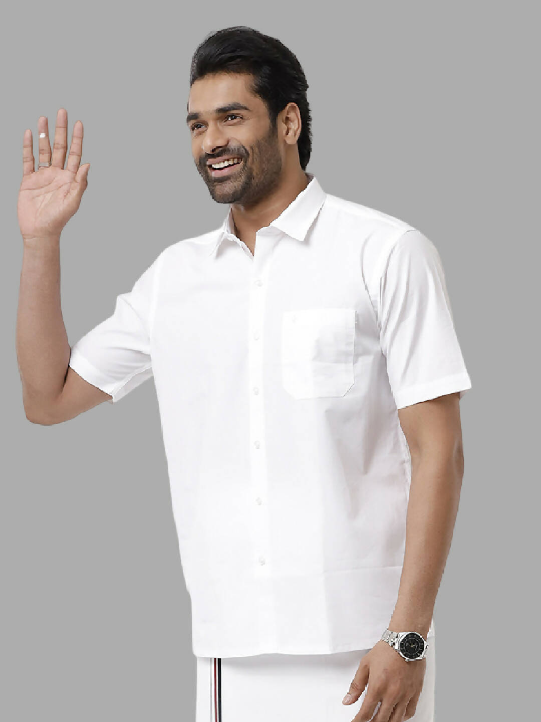 Ramraj Cotton Mens Half Sleeve White Shirt Plus Size - Samrat Cotton
