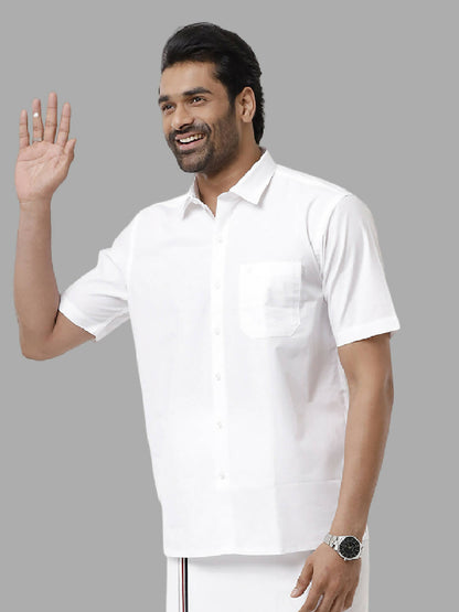 Ramraj Cotton Mens Half Sleeve White Shirt Plus Size - Samrat Cotton