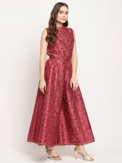 Ahalyaa Women Burgundy Floral Printed Regular Top with Palazzos