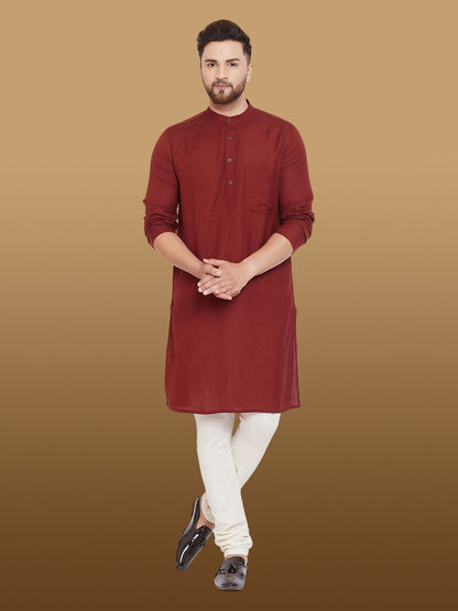 Even Apparels Men's Pure Cotton Maroon Kurta