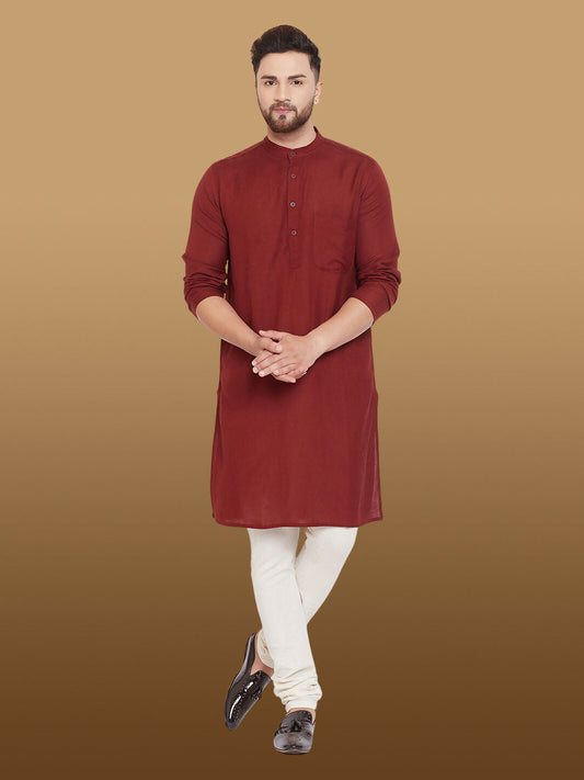 Even Apparels Men's Pure Cotton Maroon Kurta