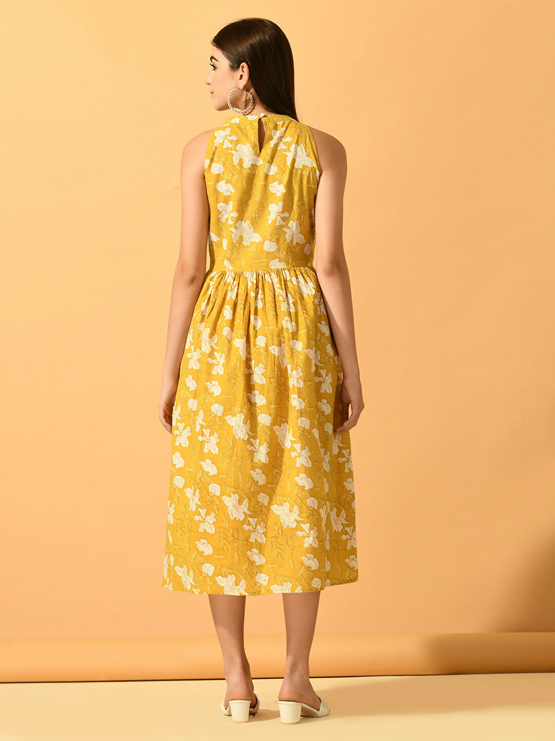 Myshka Women's Yellow Fit and Flare Party Dress