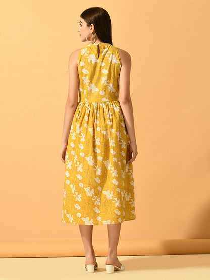 Myshka Women's Yellow Fit and Flare Party Dress
