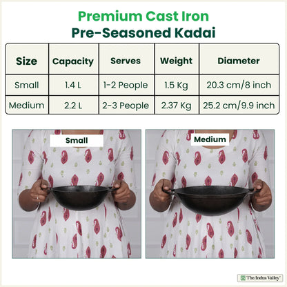 The Indus Valley CASTrong Cast Iron Kadai, Pre-seasoned, Nonstick, 100% Pure, Toxin-free, 20.3cm, 1.4L, 1.5kg