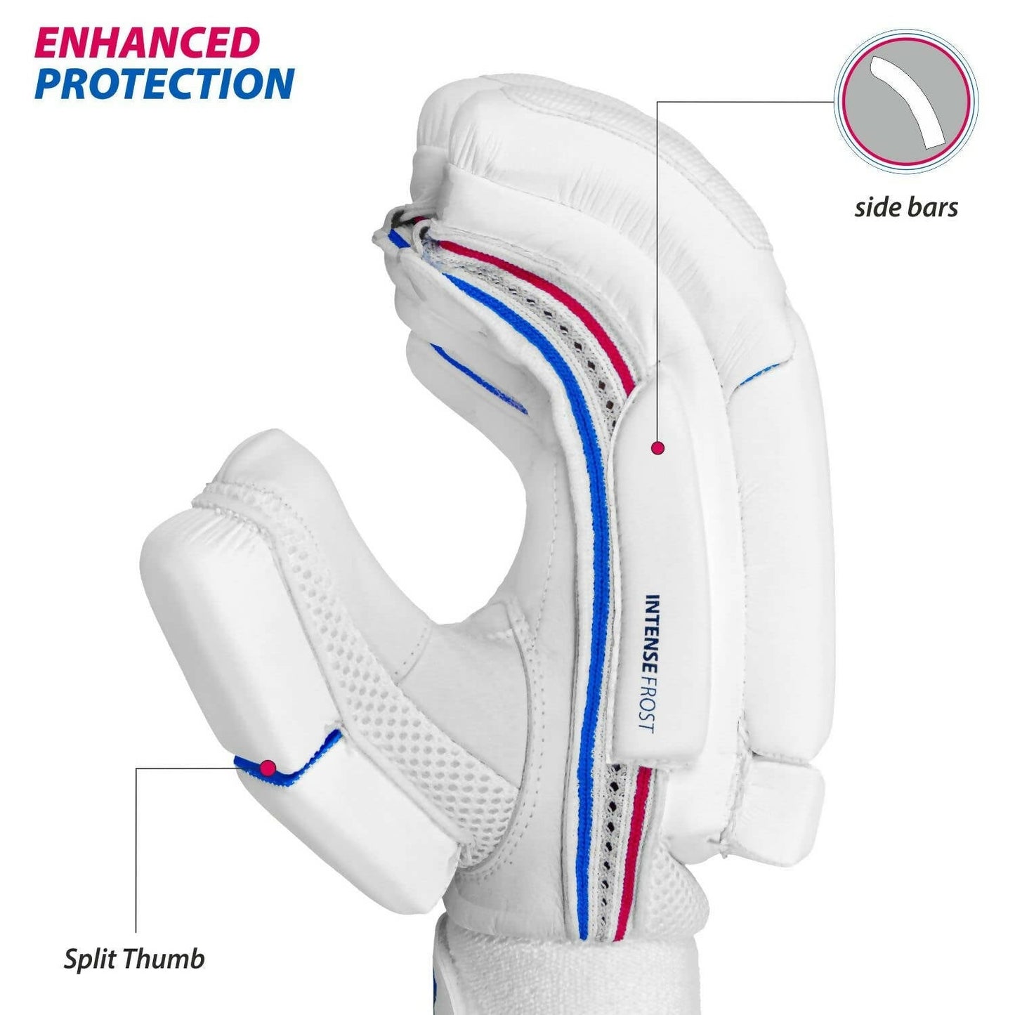DSC Intense Frost Leather Cricket Batting Gloves for Mens - Right Hand, White, One Size