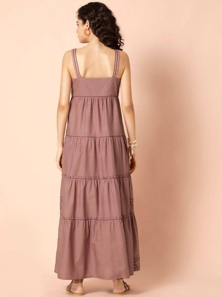 Indya Rose Pink Embroidered Tiered Maxi Dress