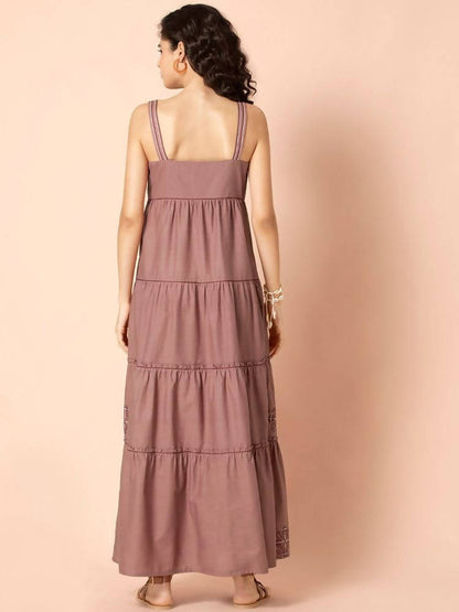 Indya Rose Pink Embroidered Tiered Maxi Dress