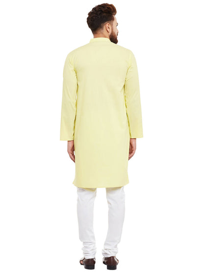 Even Apparels Yellow Pure Cotton Men's Kurta With Band Collar