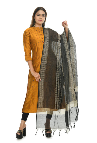 Mominos Fashion Moeza Handloom Cotton Black Dupatta For Women