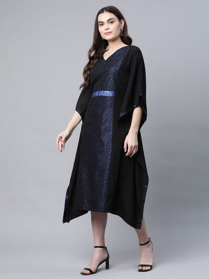 Ahalyaa Women Black Crepe Glitter Printed Kaftan Kurta
