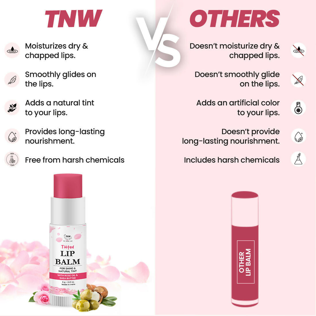 The Natural Wash Moisturizing Rose Tinted Lip Balm Shine & Natural Tint