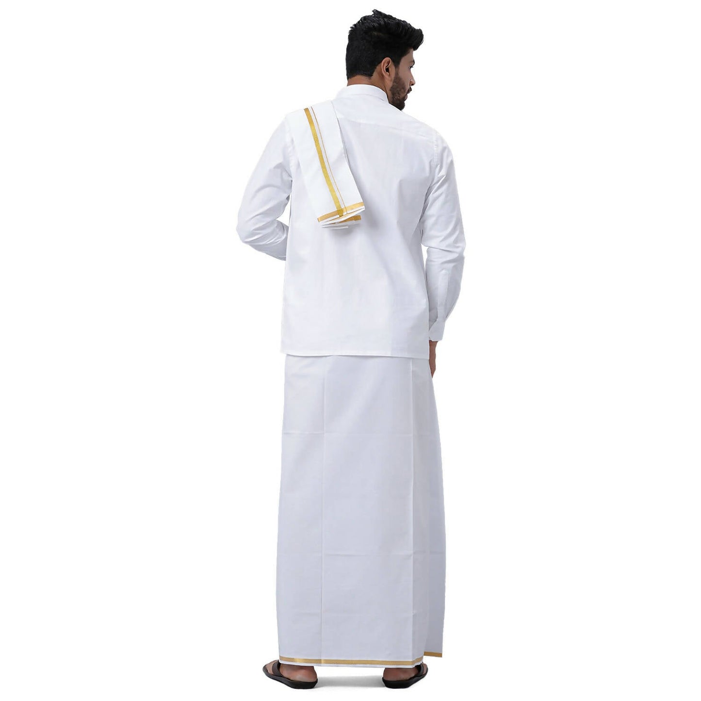 Ramraj Cotton Mens Wedding Set White Regular Dhoti, Shirt & Towel