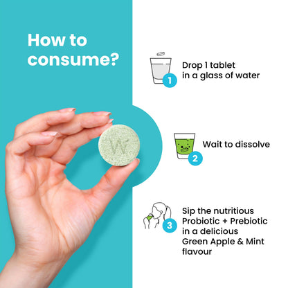 Wellbeing Nutrition Probiotic + Prebiotic Effervescent Tablets-Green Apple & Mint Flavor