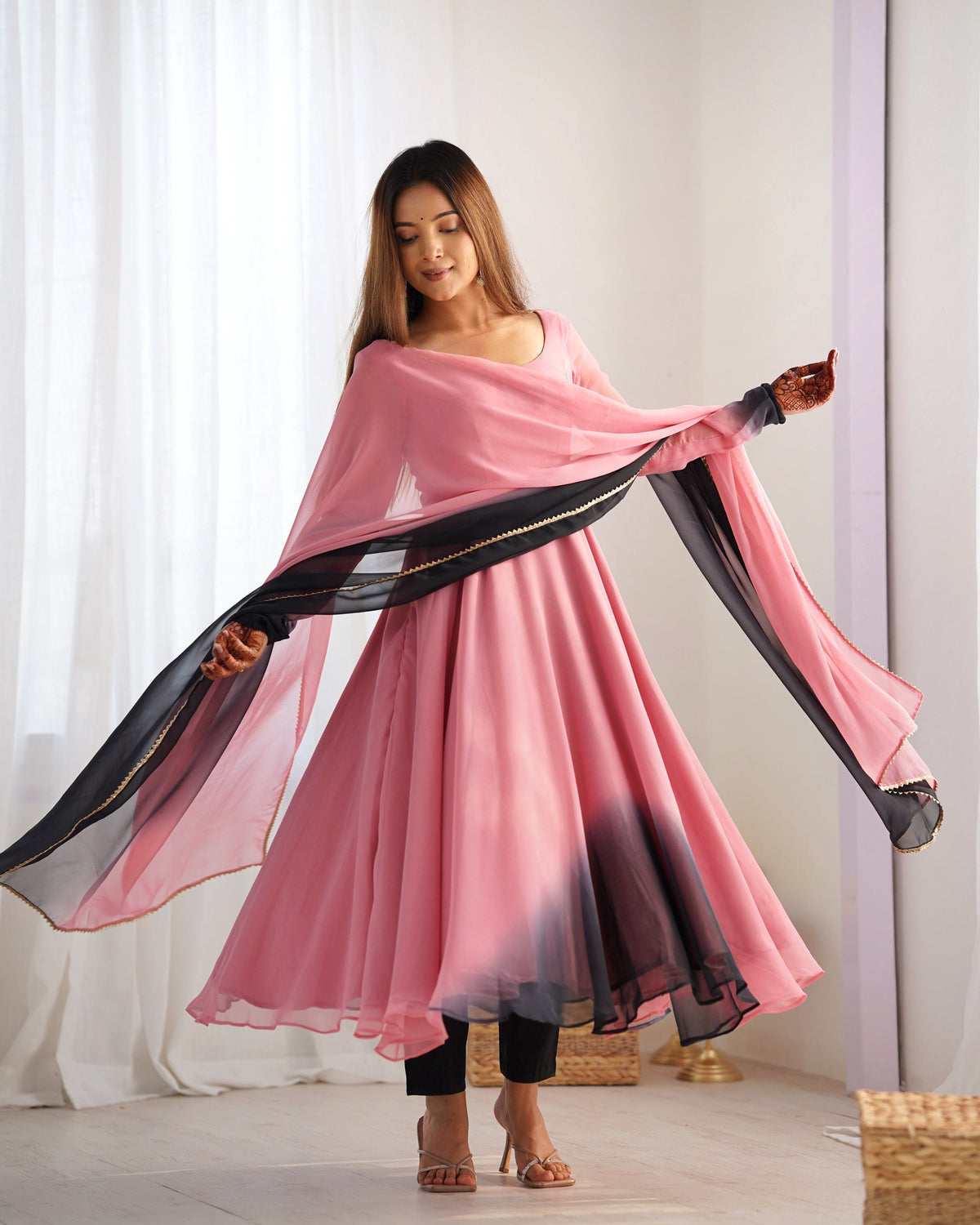 Lehenga Mart Wedding Wear Anarkali Suit With Dupatta - Onion Pink
