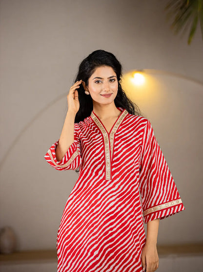 Yufta Cotton Red Leheriya Kurta