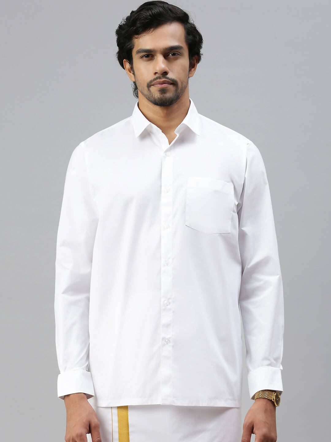 Ramraj Cotton Mens Full Sleeve Formal Poly Cotton White Shirt