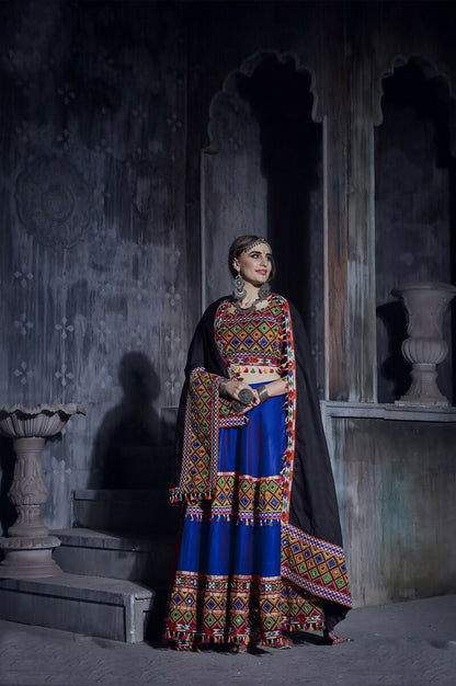 AI Fashion Blue Art Silk Designer Navratri Lehenga Choli Collection