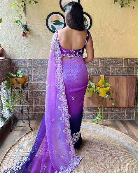 Vamika Embroidery Purple Georgette Bollywood Saree
