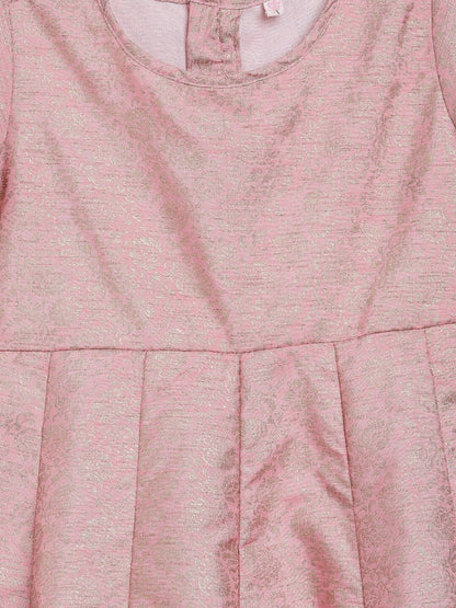 Ahalyaa Pink Poly Silk Gold Print Girl's Kids Dress For Girls