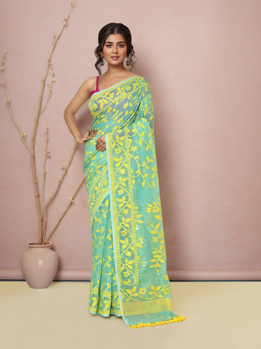 Joban Fashion Light Green Cotton Blend Jamdani Saree