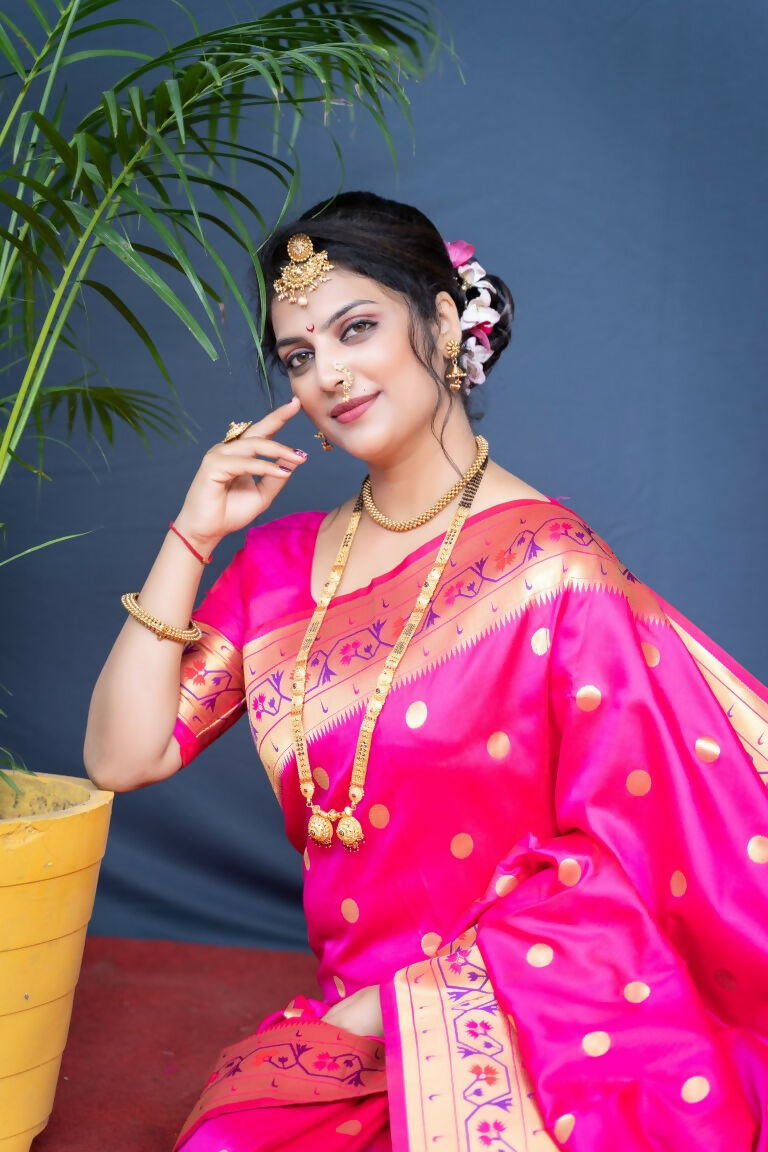 Jyoti Fashion Women's Pink Paithani Silk Zari Woven Saree with Blouse