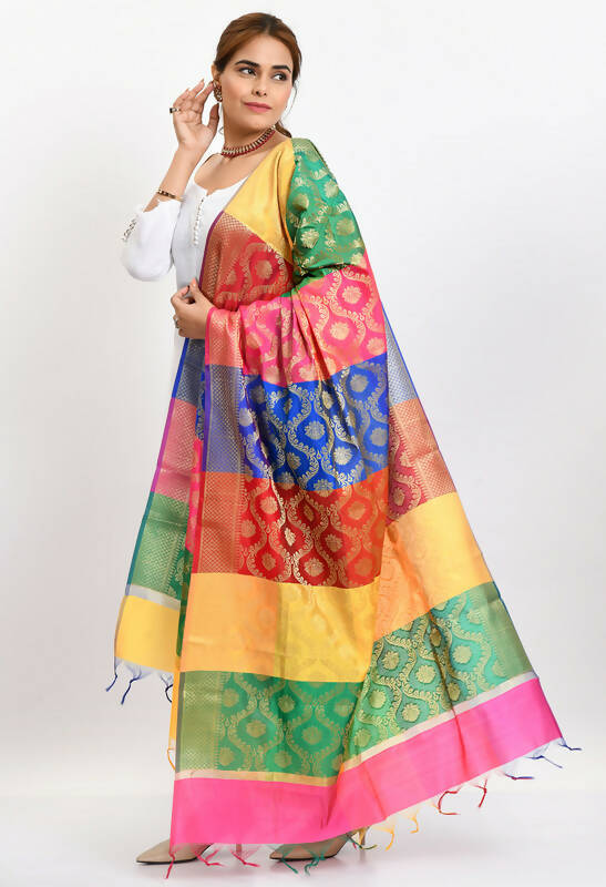 Mominos Fashion Moeza Banarsi Silk Floral Woven Design Multi Dupatta For Women