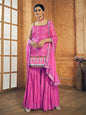 Myra Pink Printed Chinon Silk Designer Suit