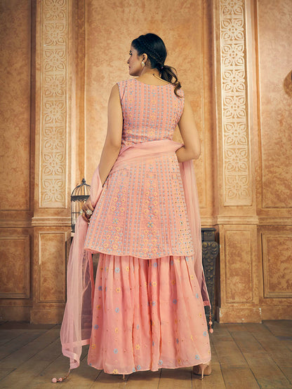 Myra Pink Georgette Embroidered Designer Suit