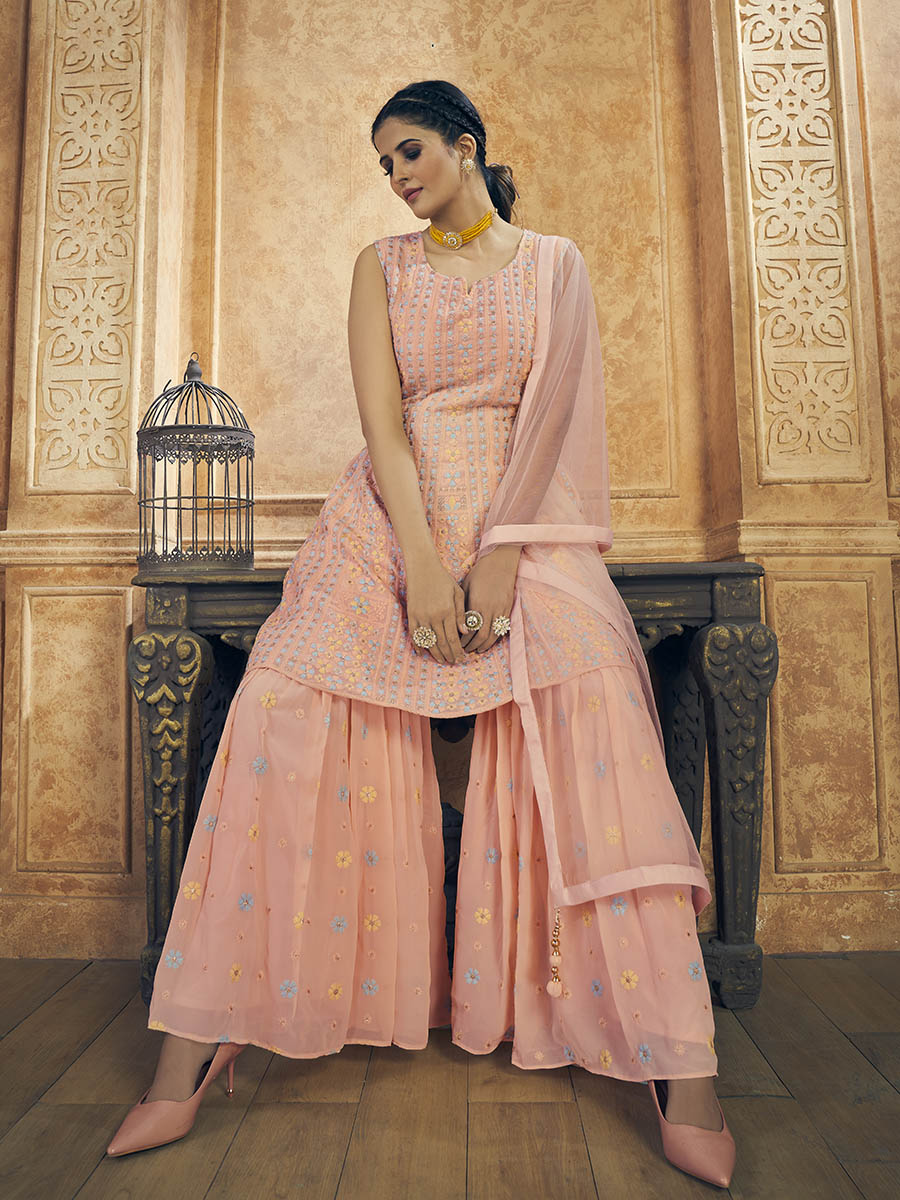 Myra Pink Georgette Embroidered Designer Suit
