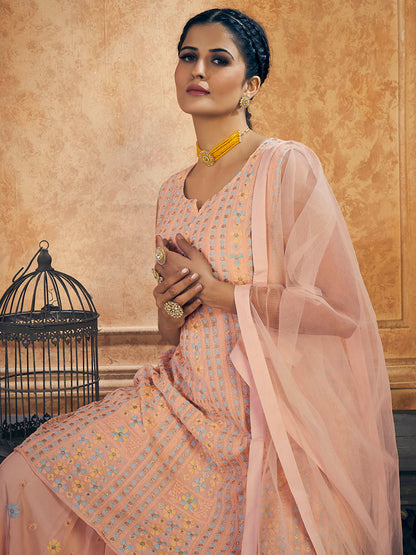 Myra Pink Georgette Embroidered Designer Suit