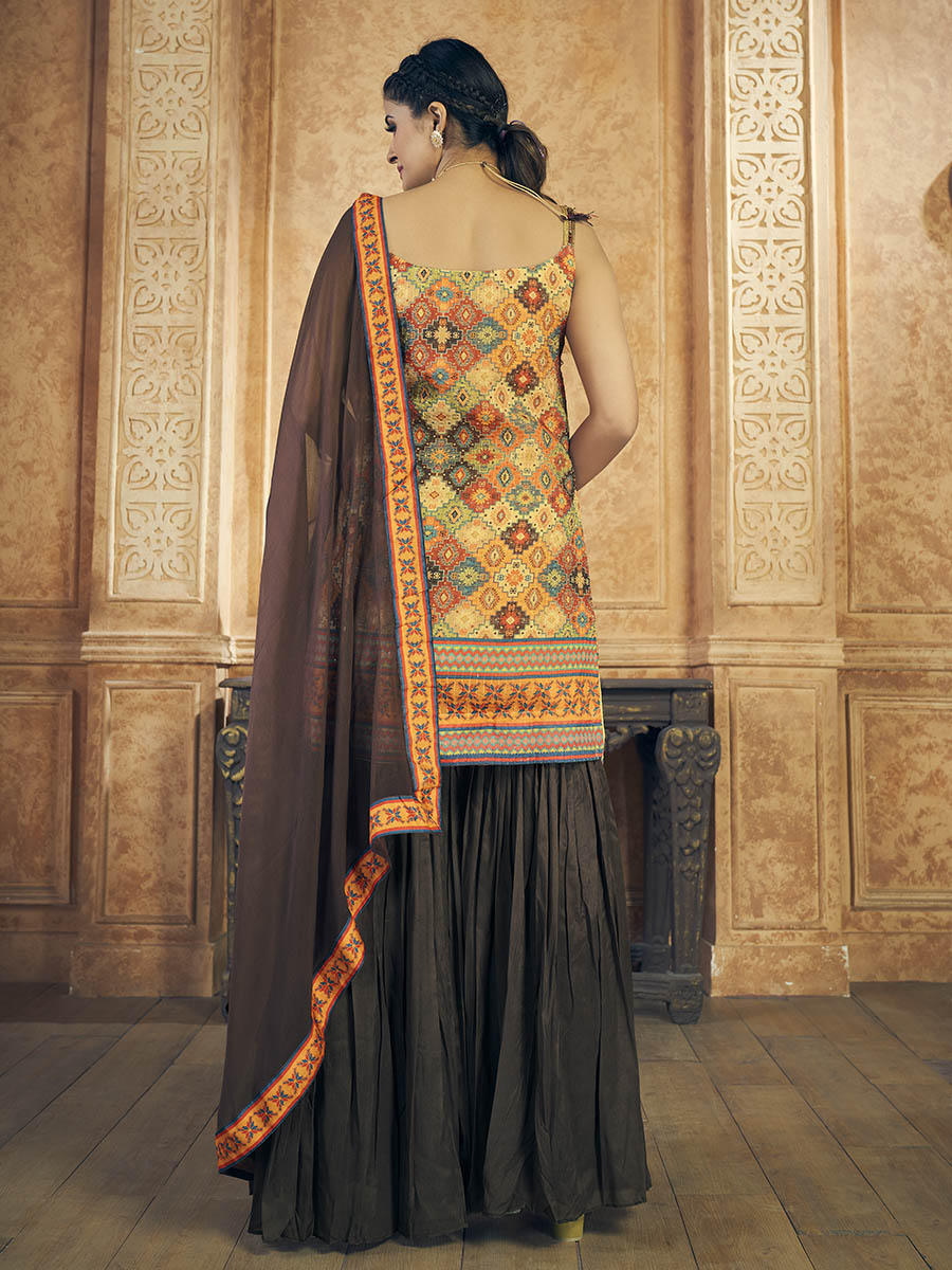 Myra Multi Printed Chinon Silk Designer Suit