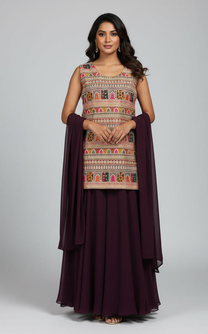 Heavy embroidery work sharara suit