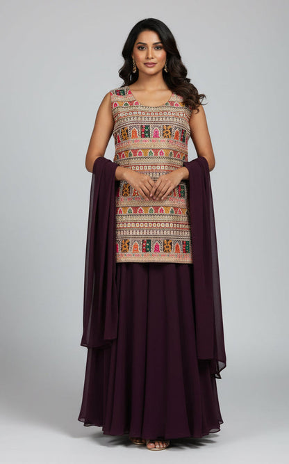 Heavy embroidery work sharara suit