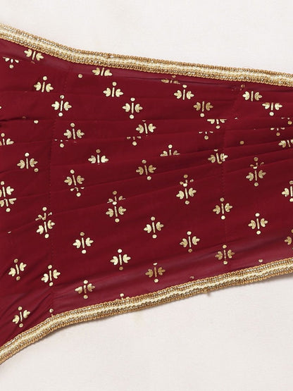 Ahalyaa Women's Maroon Georgette Gold Foil Print Ready to Wear Saree