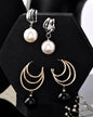 VOJ Set Of 2 Korean Drop Earrings - Gold-Polished With Black Pearl and Silver Plated With White Pearl Earrings