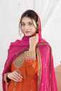 Aarshi Fashions Orange Chinon Wedding Suits