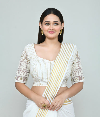 Joban Fashion Women's White Embroidered Stitched Blouse