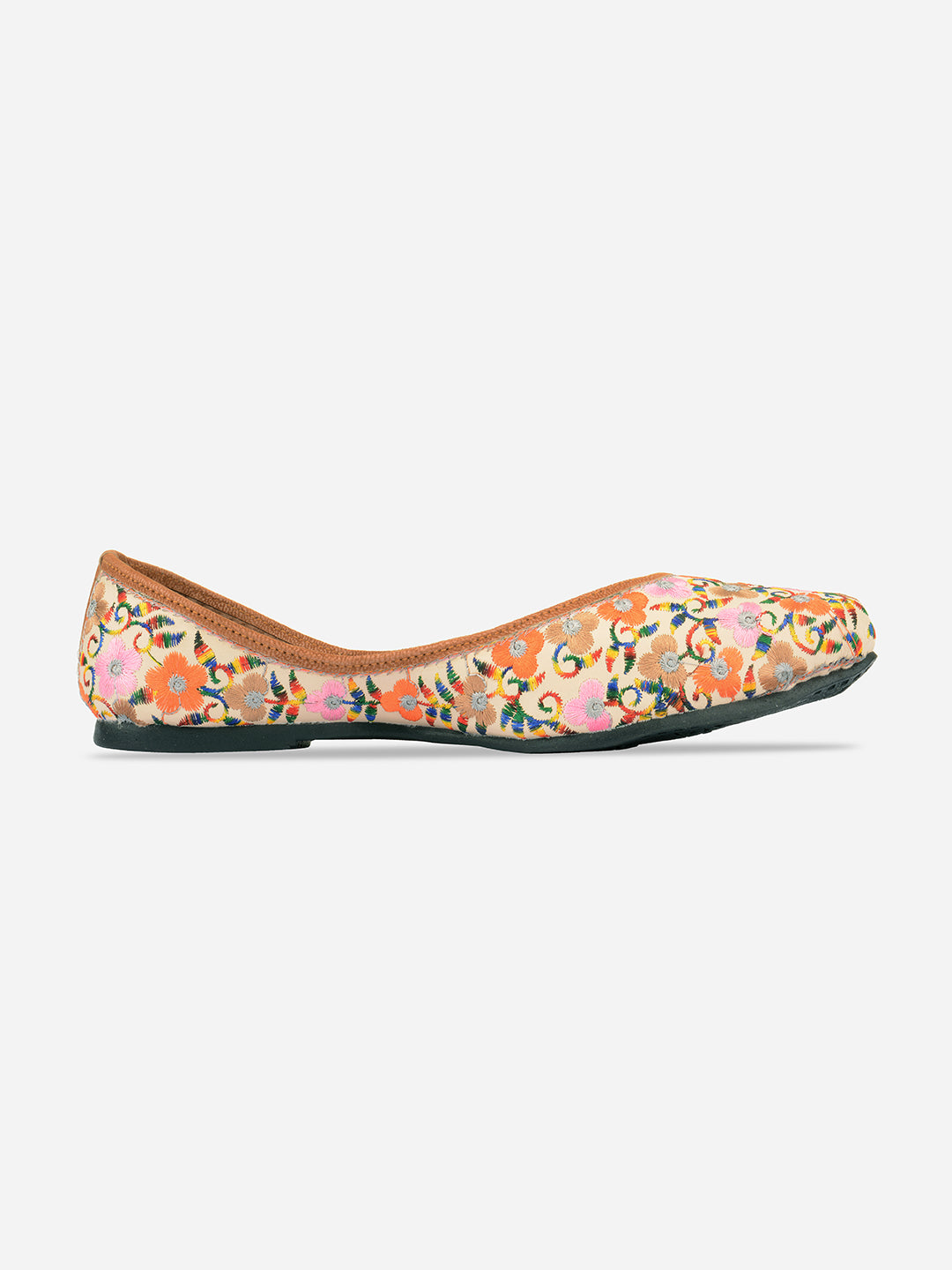 Desi Colour Women Indian Ethnic Footwear-Cushioned Offwhite Multi Floral