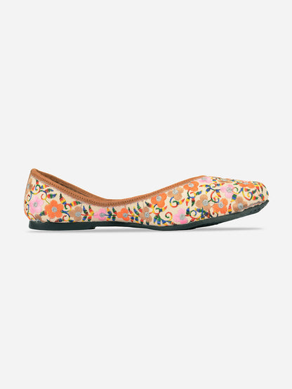 Desi Colour Women Indian Ethnic Footwear-Cushioned Offwhite Multi Floral
