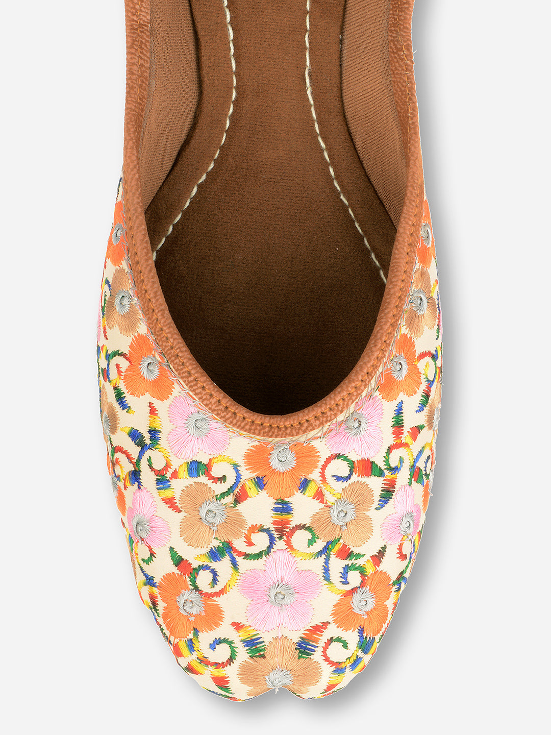 Desi Colour Women Indian Ethnic Footwear-Cushioned Offwhite Multi Floral
