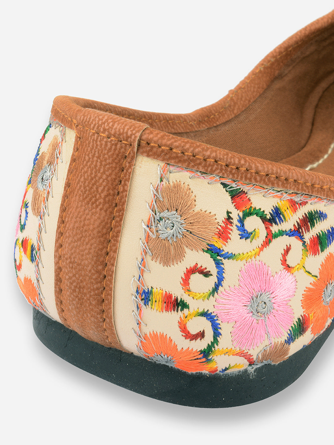 Desi Colour Women Indian Ethnic Footwear-Cushioned Offwhite Multi Floral