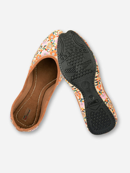 Desi Colour Women Indian Ethnic Footwear-Cushioned Offwhite Multi Floral