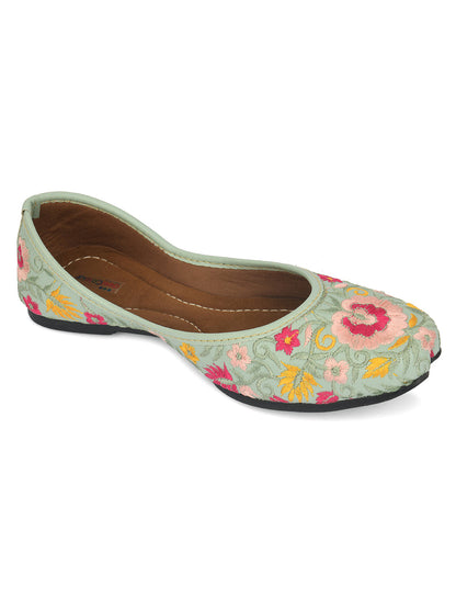 Desi Colour Women Indian Ethnic Footwear-Cushioned -Sea Green
